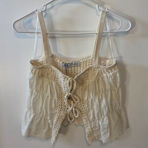 Zara Cream Lace-Up Camisole Top